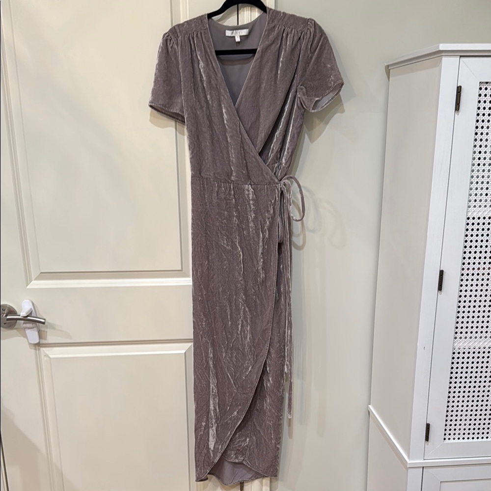 Crushed Velvet Gray Wrap Dress